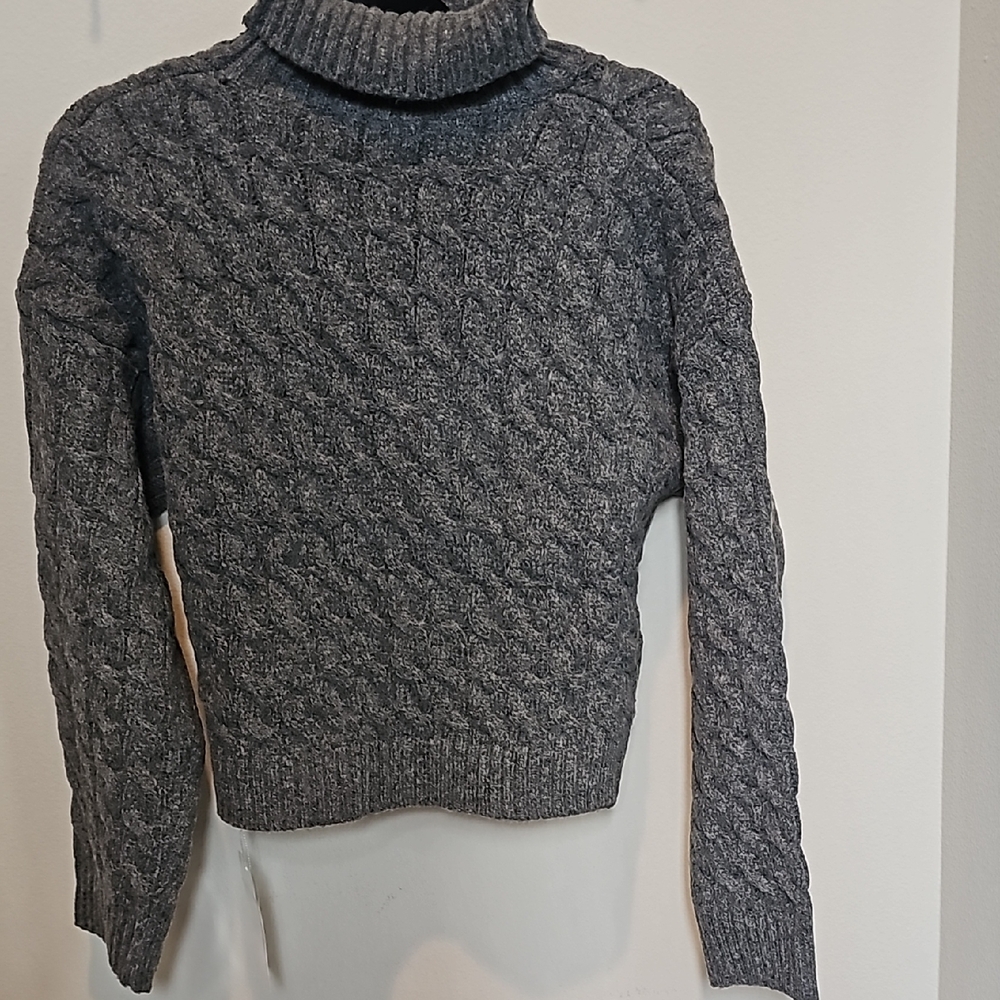 Gray Cable Knit Turtleneck Sweater